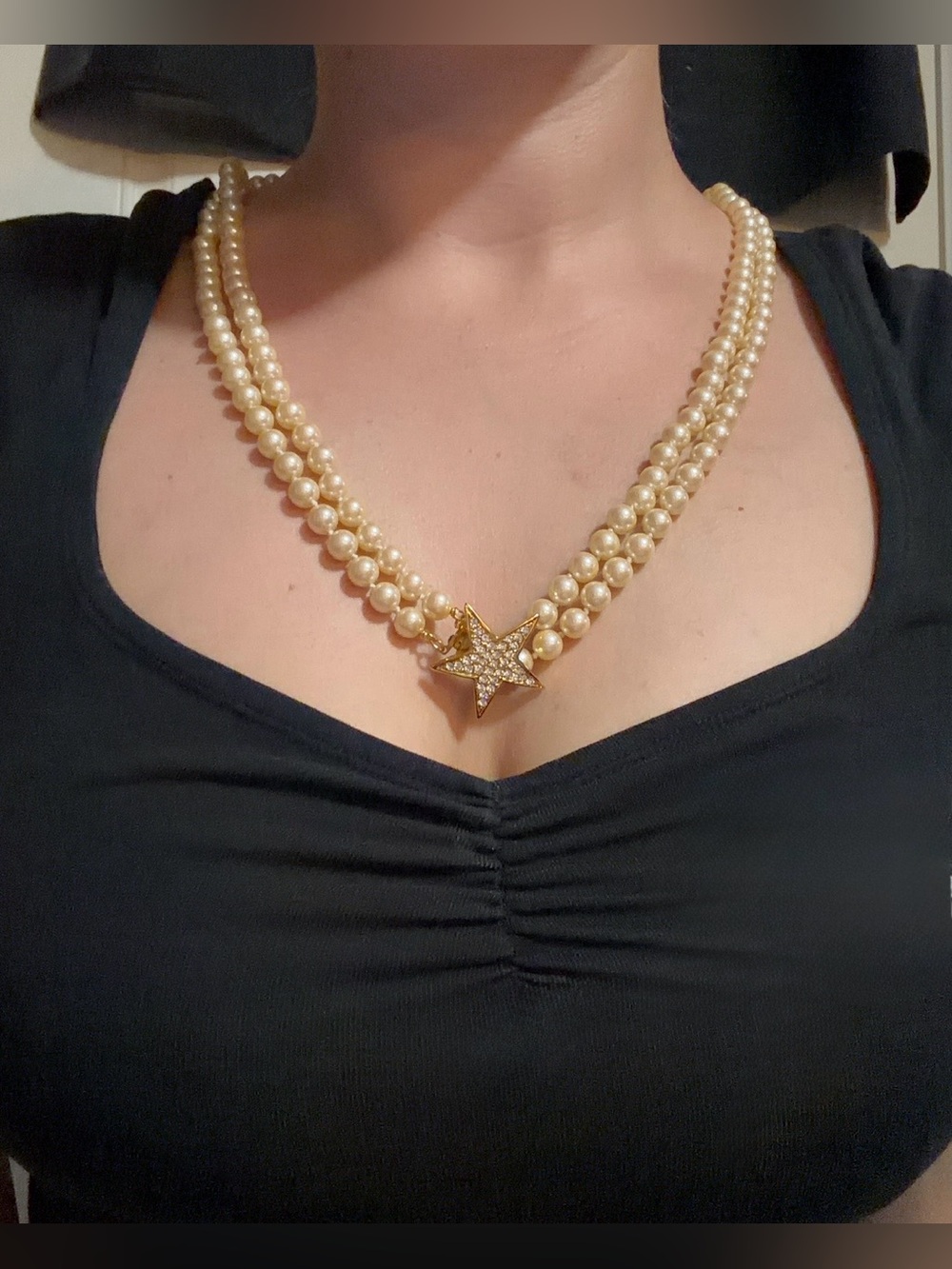 Joan Rivers Vintage Double Strand Pearl Star Pendant Necklace w/ Dustbag and Box